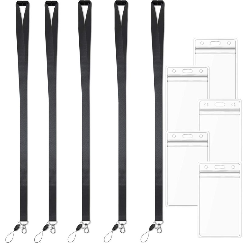 Foshine Lanyard with ID Badge Holder Black Breakaway Lanyards for ID Badges Keys Women Men Cruise Neck Office Waterproof 5 Pack - Image 2
